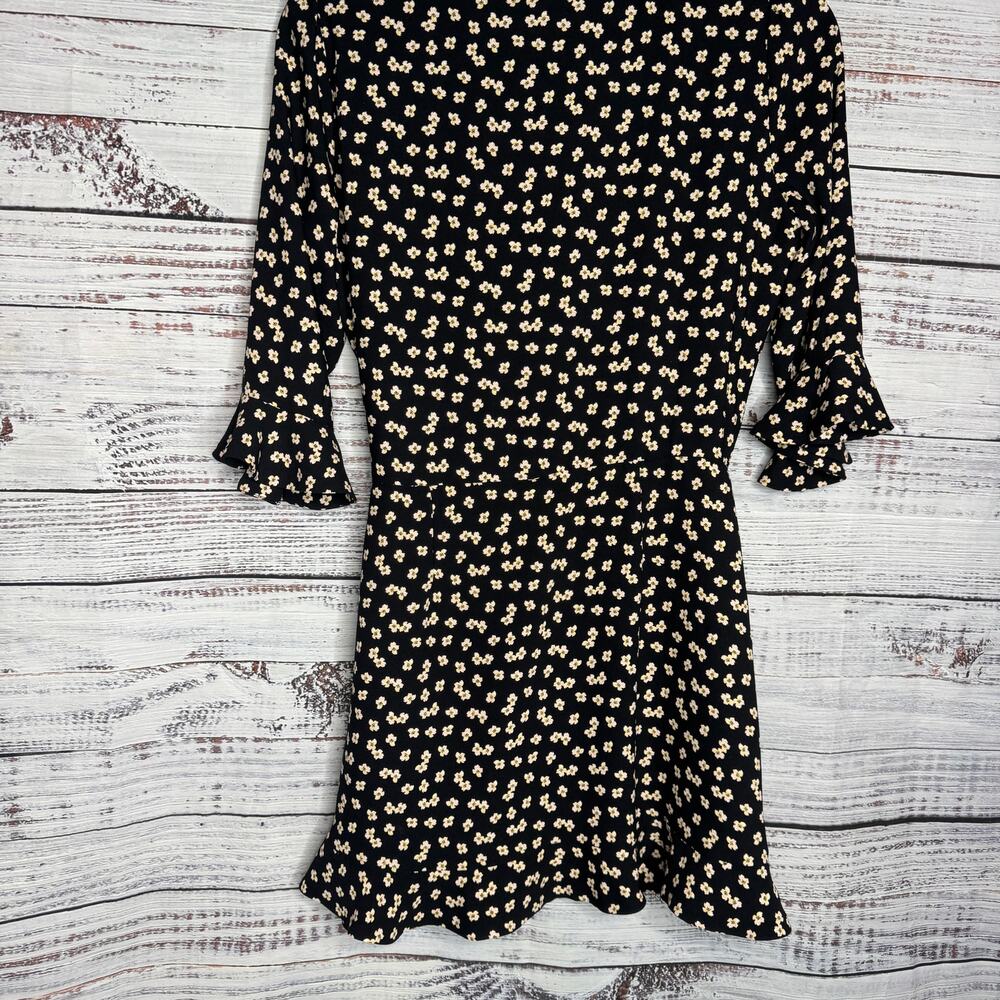 LOFT Outlet Black Floral Wrap Dress Women’s Size 0 NWT Ruffle Hem 3/4 Sleeve - Picture 4 of 4
